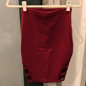 Red/Burgundy Bodycon cut out skirt.